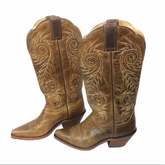 Justin Apache snip toe leather cowboy boots - Picture 1 of 9